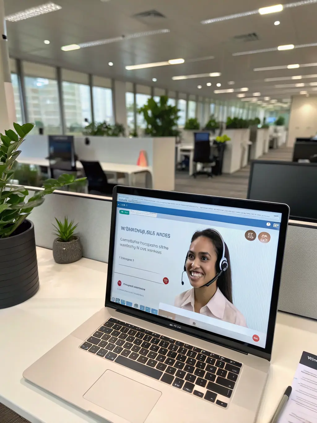 A friendly AI receptionist avatar greeting a client on a computer screen, efficiently scheduling appointments and answering initial inquiries.
